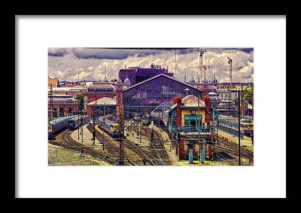 Rail Station Framed Print featuring the digital art Western Rail Station, Budapest by Judith Barath