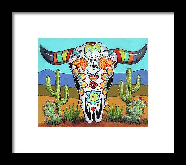 Dia De Los Muertos Framed Print featuring the painting Western Skull by Candy Mayer