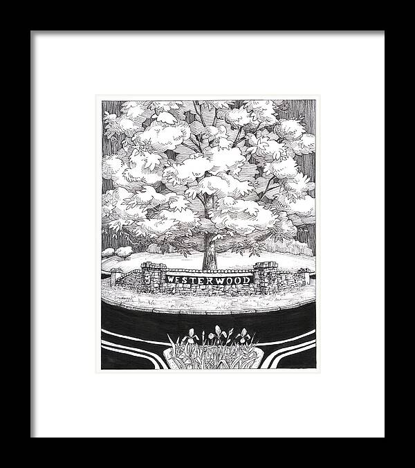 Black And White Framed Print featuring the painting Westerwood Sign by Don Morgan