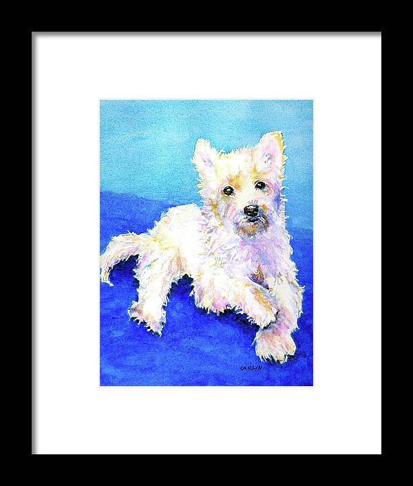 West Highland Terrier Framed Print featuring the painting Westie Painting in Watercolor by Carlin Blahnik CarlinArtWatercolor