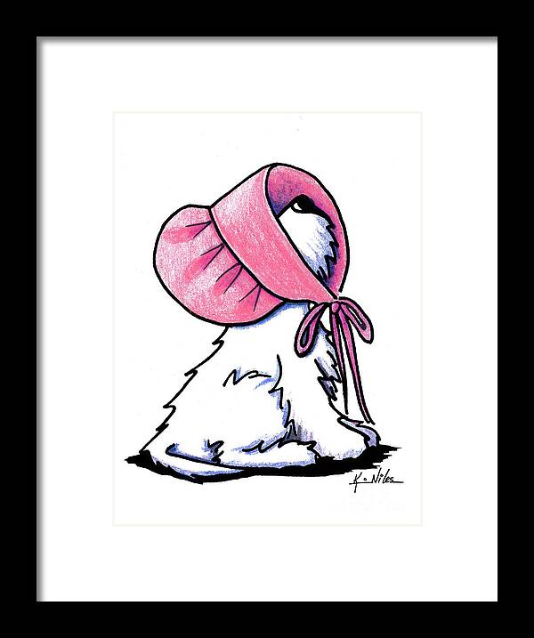 Westie Framed Print featuring the drawing Westitude In A Pretty Pink Bonnet by Kim Niles aka KiniArt