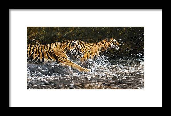 Tiger Framed Print featuring the painting Wet and Wild by Alan M Hunt
