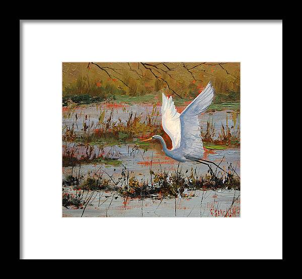 Heron Framed Print featuring the painting Wetland Heron by Graham Gercken