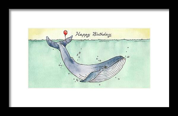 Birthday Framed Print featuring the painting Whale Happy Birthday Card by Katrina Davis
