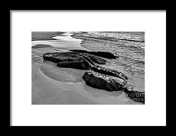 Digital Black And White Photo Framed Print featuring the photograph Whale Rocks BW by Tim Richards