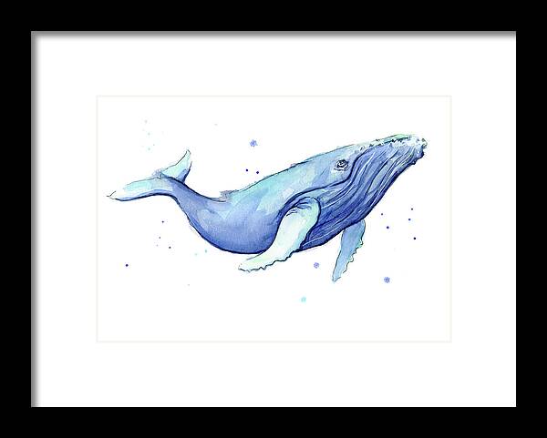 Whale Framed Print featuring the painting Whale Watercolor Humpback by Olga Shvartsur