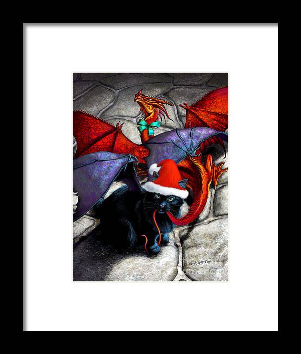 Cat Framed Print featuring the digital art WHAT THE CATABAT DRAGGED IN FOR CHRISTMAS card by Stanley Morrison
