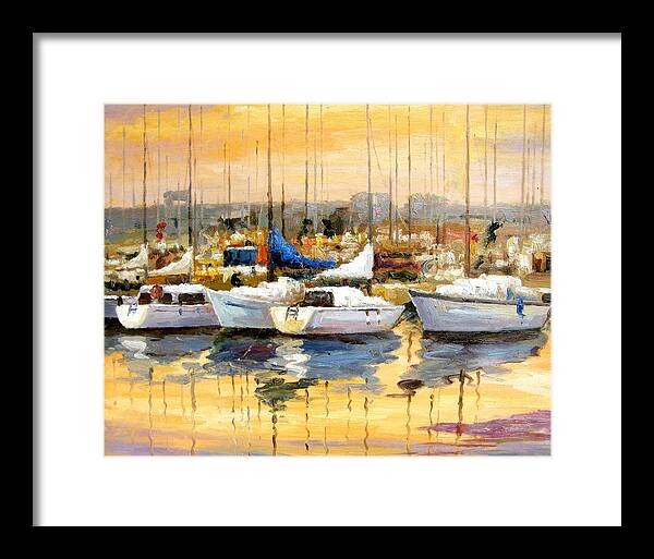 Seascape Framed Print featuring the painting Where did I Park My Boat by Imagine Art Works Studio