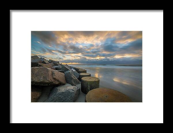 Fort Fisher Framed Print featuring the photograph Where Ocean Meets Rocks by Kevin Giannini
