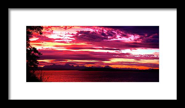 Red Sky Panorama Framed Print featuring the photograph Whidbey Red Sky Morning by Mary Gaines
