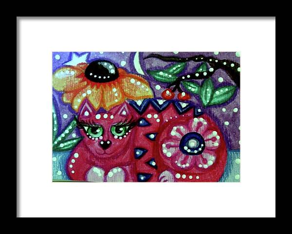 Kitty Framed Print featuring the painting Whimsical Kitty Cat with Black Eyed Susan by Monica Resinger