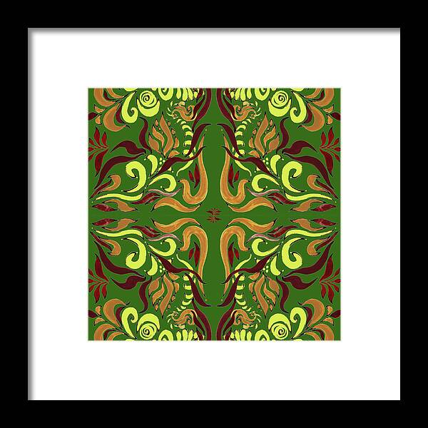 Whimsical Framed Print featuring the painting Whimsical Organic Pattern in Yellow and Green I by Irina Sztukowski