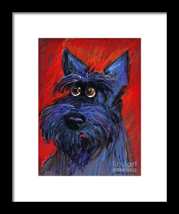 Schnauzer Dog Painting Framed Print featuring the painting whimsical Schnauzer dog painting by Svetlana Novikova