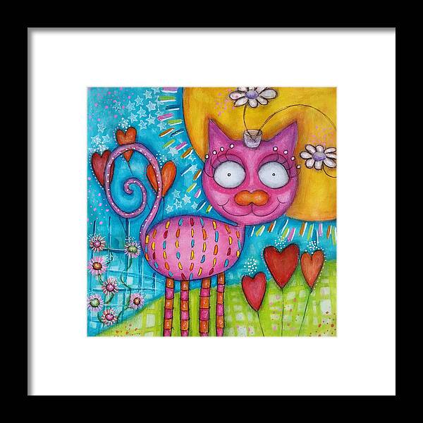 Cat Framed Print featuring the painting Whimsicat by Barbara Orenya