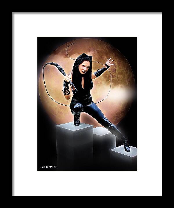 Fantasy Framed Print featuring the painting Whip Of The Feline Fatale by Jon Volden