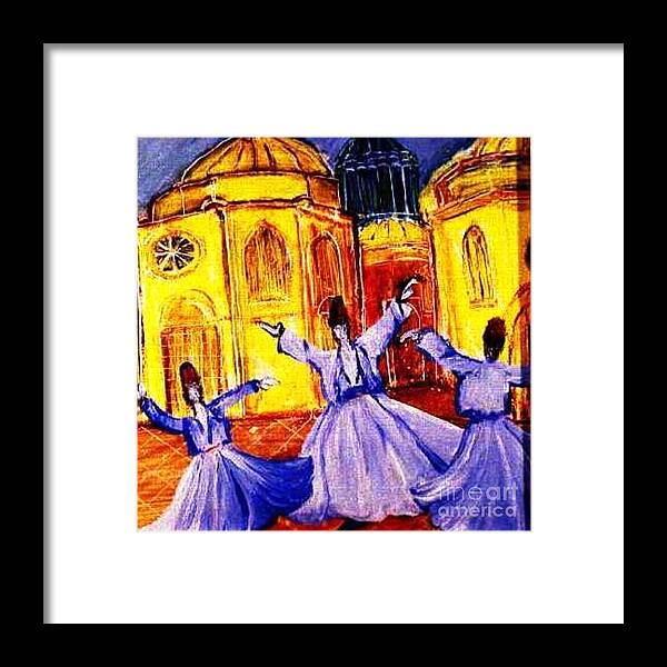 Mystical Framed Print featuring the painting Whirling Dervishes 2 by Duygu Kivanc