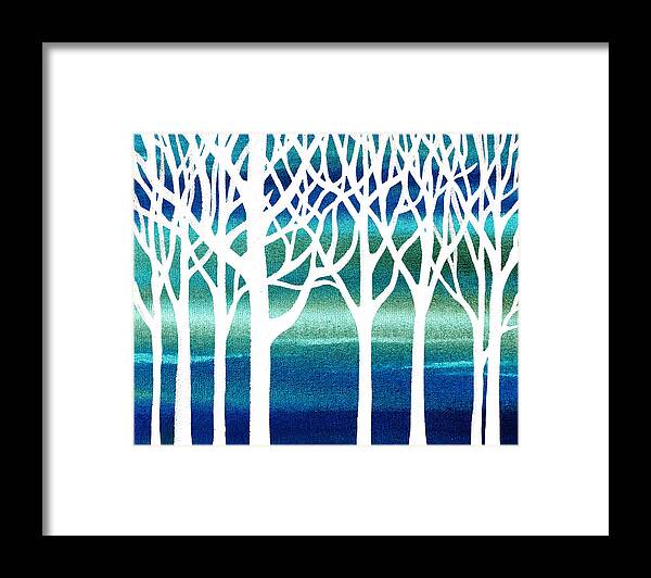 Teal Framed Print featuring the painting White And Teal Forest by Irina Sztukowski