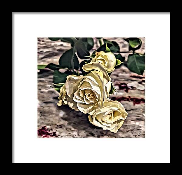 Roses Framed Print featuring the painting White Baby Roses by Marian Lonzetta