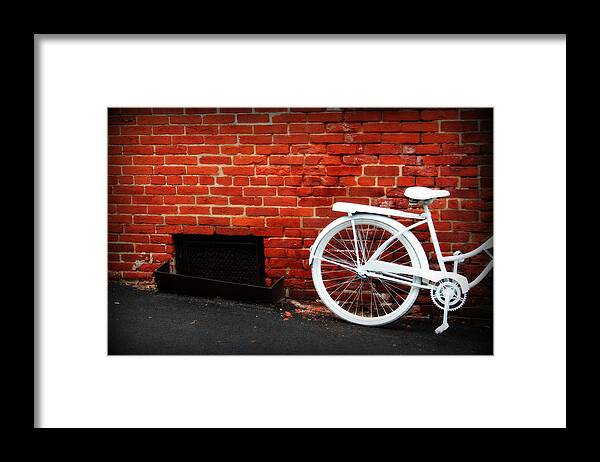 Bike Framed Print featuring the photograph White Bike on Red Brick by Susie Weaver