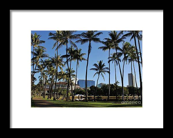 Ala Moana Beach Park Framed Print featuring the photograph White Bridge and Palms by Craig Wood