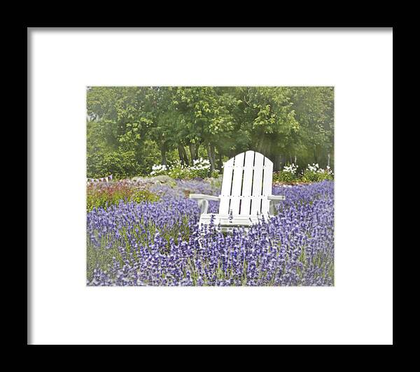 Adirondack Chair Framed Print featuring the photograph White Chair in a Field of Lavender Flowers by Brooke T Ryan