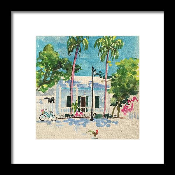 Key West Framed Print featuring the painting White Cottage by Maggii Sarfaty