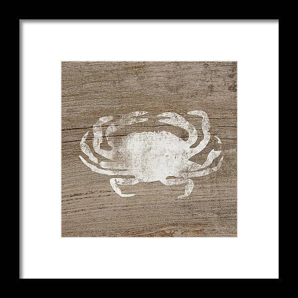 Cape Cod Framed Print featuring the mixed media White Crab On Wood- Art by Linda Woods by Linda Woods