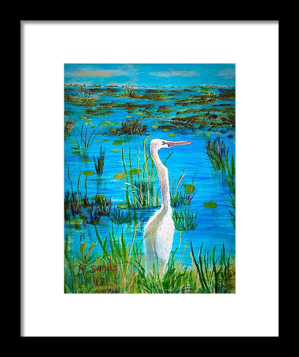 White Egret Framed Print featuring the painting White Egret in Florida by Anne Sands