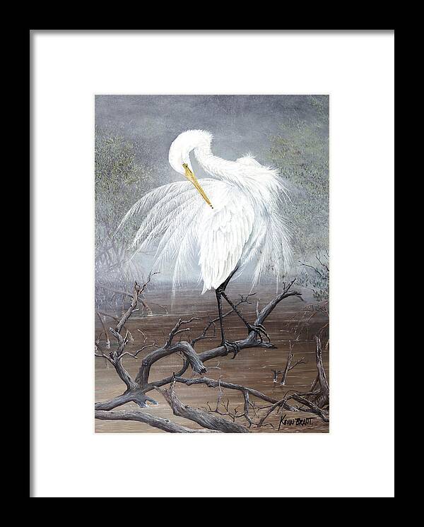 Egret Framed Print featuring the painting White Egret by Kevin Brant