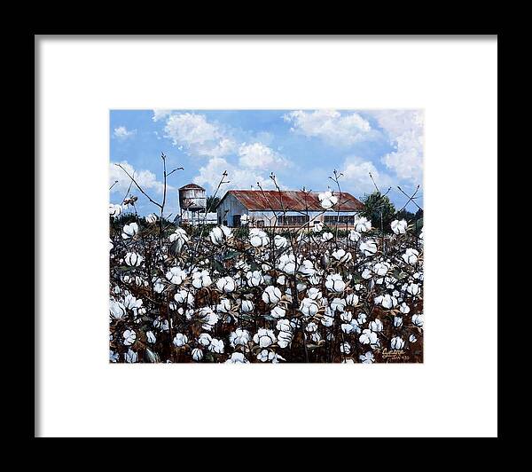 Cotton Framed Print featuring the painting White Harvest by Cynara Shelton