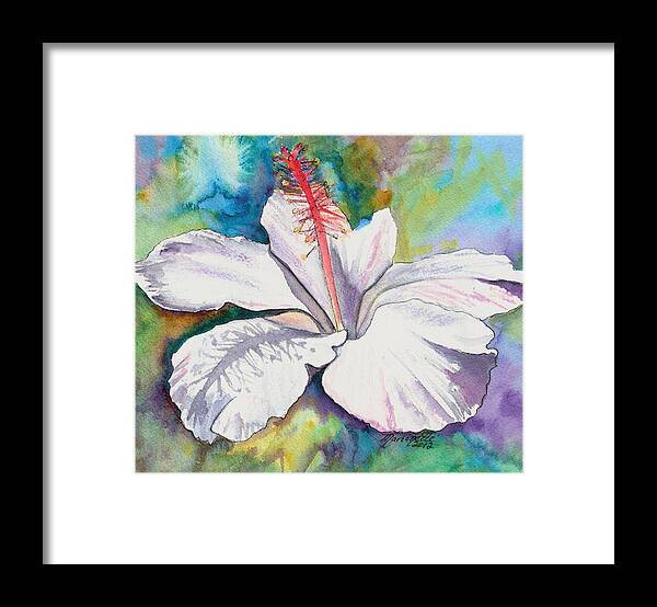 White Hibiscus Framed Print featuring the painting White Hibiscus Waimeae by Marionette Taboniar