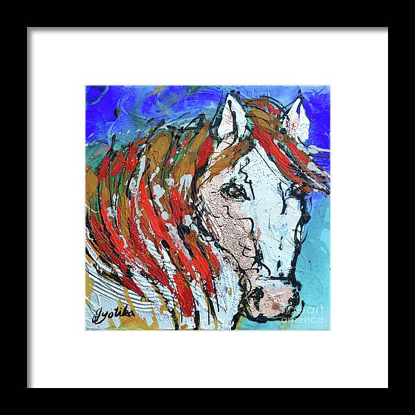  Framed Print featuring the painting White Horse by Jyotika Shroff