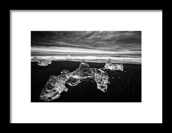 Iceland Framed Print featuring the photograph White ice black beach - fascinating Iceland by Matthias Hauser