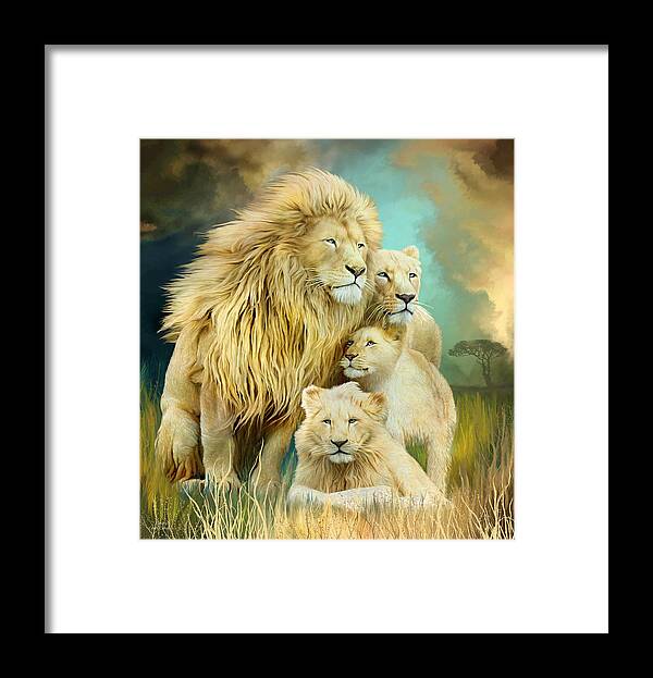 Carol Cavalaris Framed Print featuring the mixed media White Lion Family - Unity by Carol Cavalaris