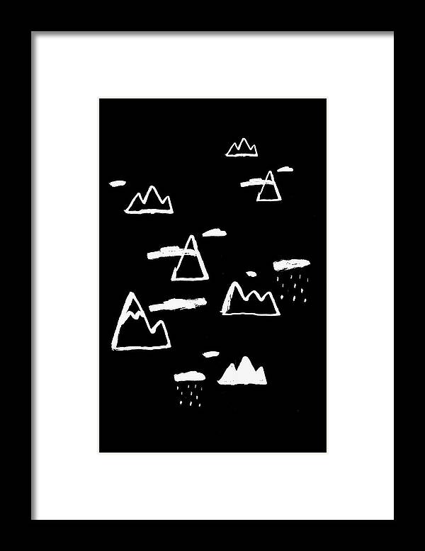 Illustration Framed Print featuring the drawing White Mountains by Studio Sananikone
