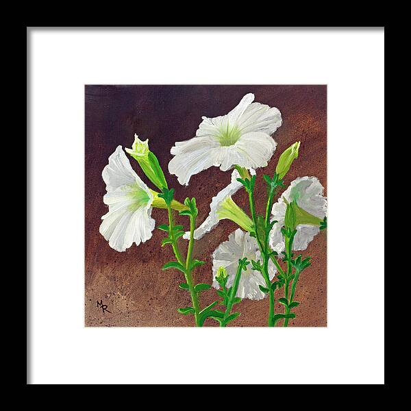 Flower Framed Print featuring the painting White Petunias by Mike Robles