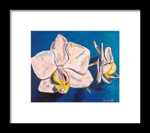 Flower Framed Print featuring the painting White Phalaenopsis Orchids by Valerie Ornstein