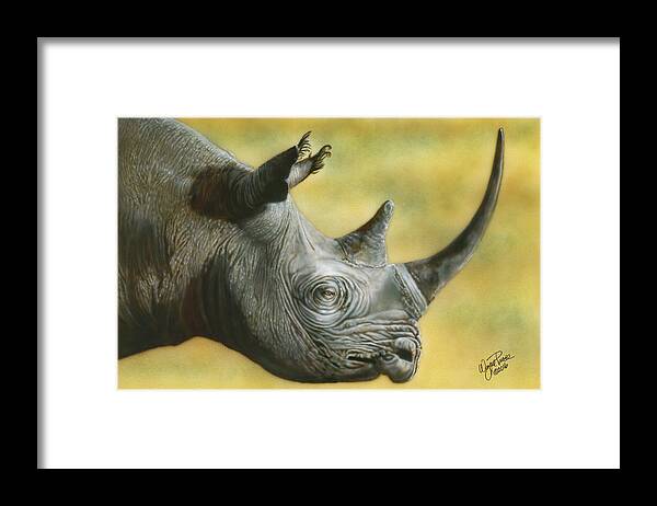  Framed Print featuring the painting White Rhino by Wayne Pruse