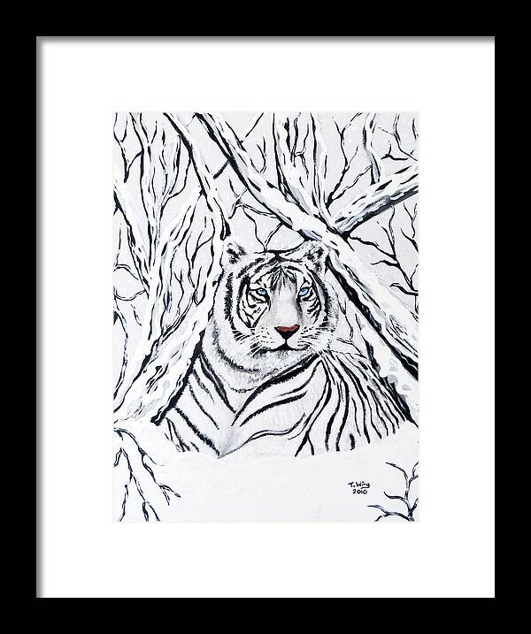 White Tiger Framed Print featuring the painting White tiger blending in by Teresa Wing
