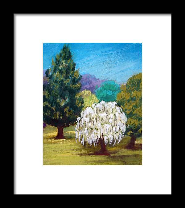 Landscape Framed Print featuring the pastel White Tree by Karen Coggeshall