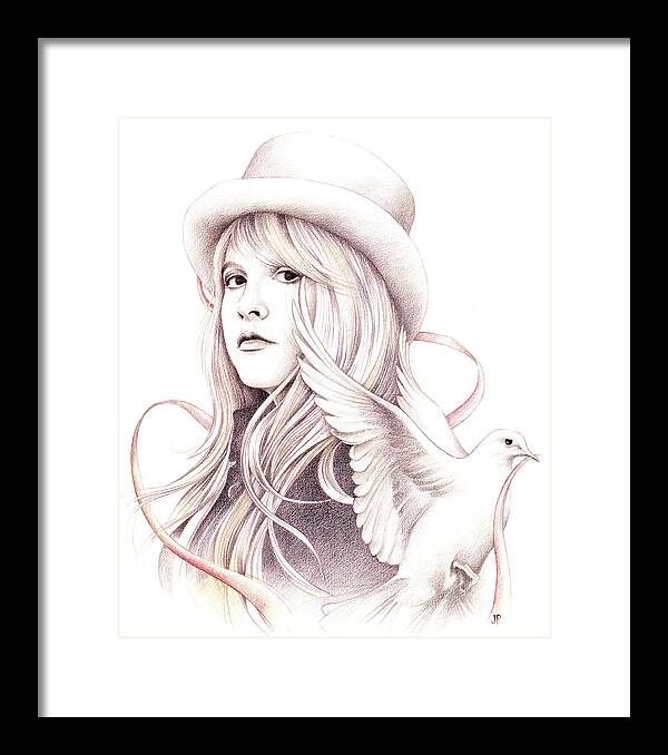 Stevie Nicks Framed Print featuring the drawing White Winged Dove by Johanna Pieterman