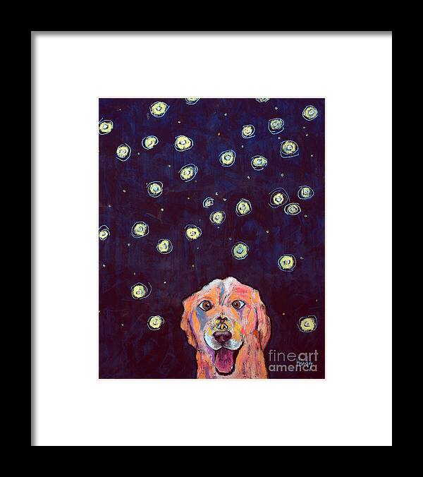 Dog Framed Print featuring the painting Whitney and the Fireflies by David Hinds