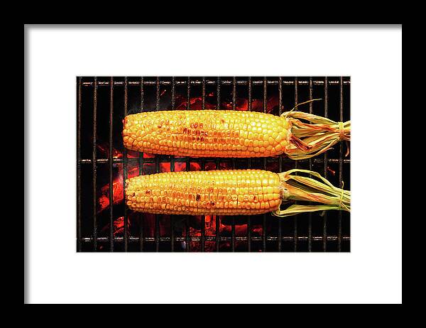 Corn Framed Print featuring the photograph Whole Corn on grill by Johan Swanepoel
