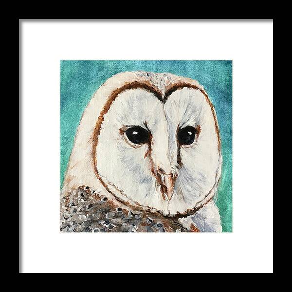 Owl Framed Print featuring the painting Who's asking.... by Bonnie Peacher