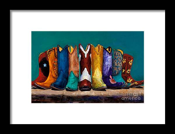 Cowboy Boot Framed Print featuring the painting Why Real Men Want to be Cowboys 2 by Frances Marino