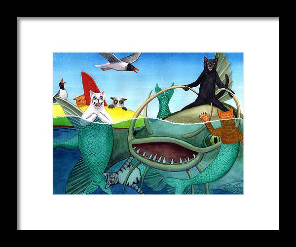 Catfish Framed Print featuring the painting Wicked Kitty's Catfish by Catherine G McElroy