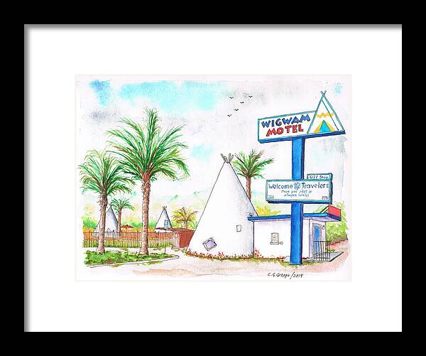 Wigman Motel Framed Print featuring the painting Wigman Motel, Route 66, San Bernardino, CA by Carlos G Groppa