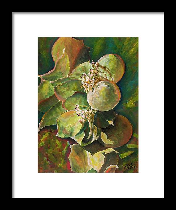 Apples Wild Framed Print featuring the painting Wild Apples in bloom by Miki Sion