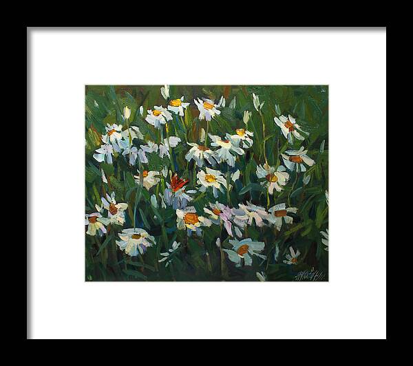 Camomile Framed Print featuring the painting Wild camomile by Juliya Zhukova