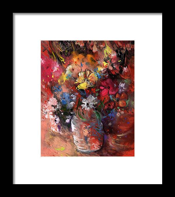 Flowers Framed Print featuring the painting Wild Flowers Bouquet in A Terracota Vase by Miki De Goodaboom